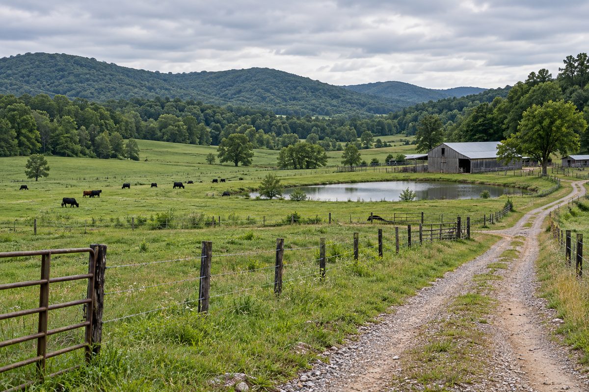 Agricultural pasture acreage and farm perimeter at 323 Lawrence Rd. 123 in Ravenden, Arkansas.